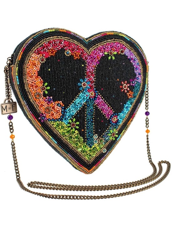 Mary Frances Handbags - Mary Frances Black Multicolor Beaded Heart Peace Crossbody